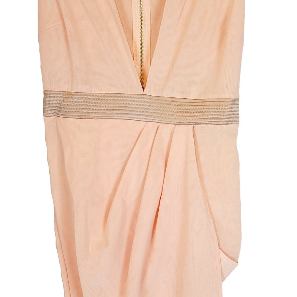 Sexy Plunging V Neck Peach Sheath Dress  with  Zipper Back Sleeveless NWT size M